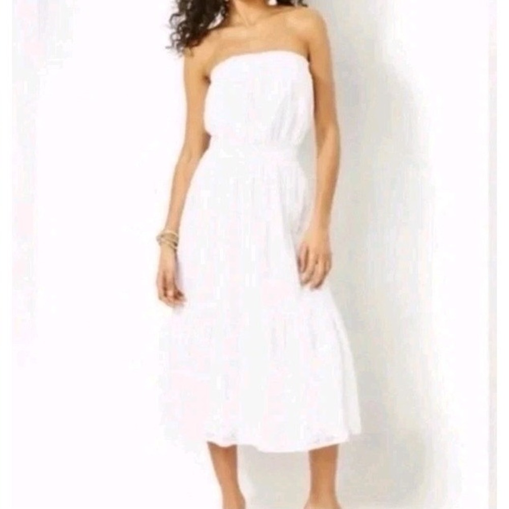Lilly Pulitzer Nikole Strapless Eyelet Midi Dress XL White NWT
